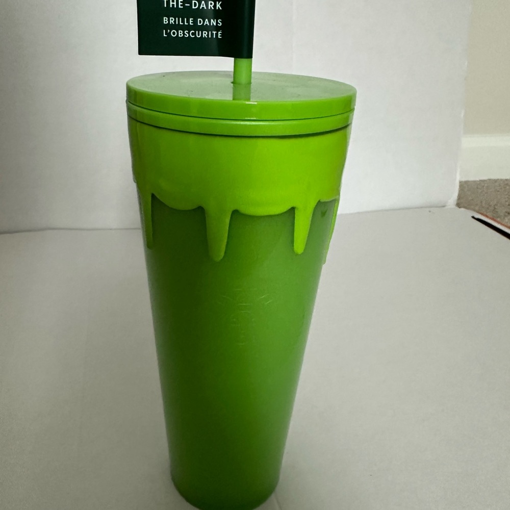Starbucks Glow in the Dark Neon Green Drip Travel Tumbler